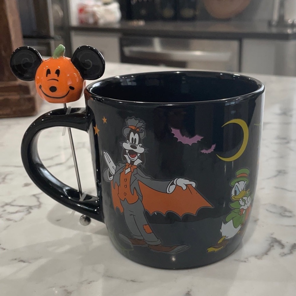 Disney Happy Halloween Mug with Mickey Pumpkin Stirrer